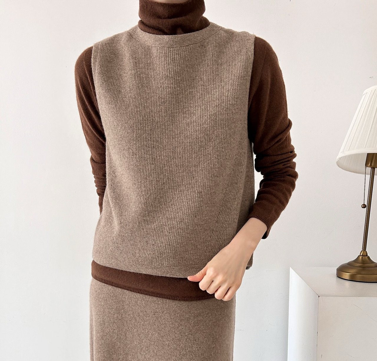 カシミヤ混ニットベスト トップス 秋冬 新作 ホールガーメント無縫製シームレス/V112P005