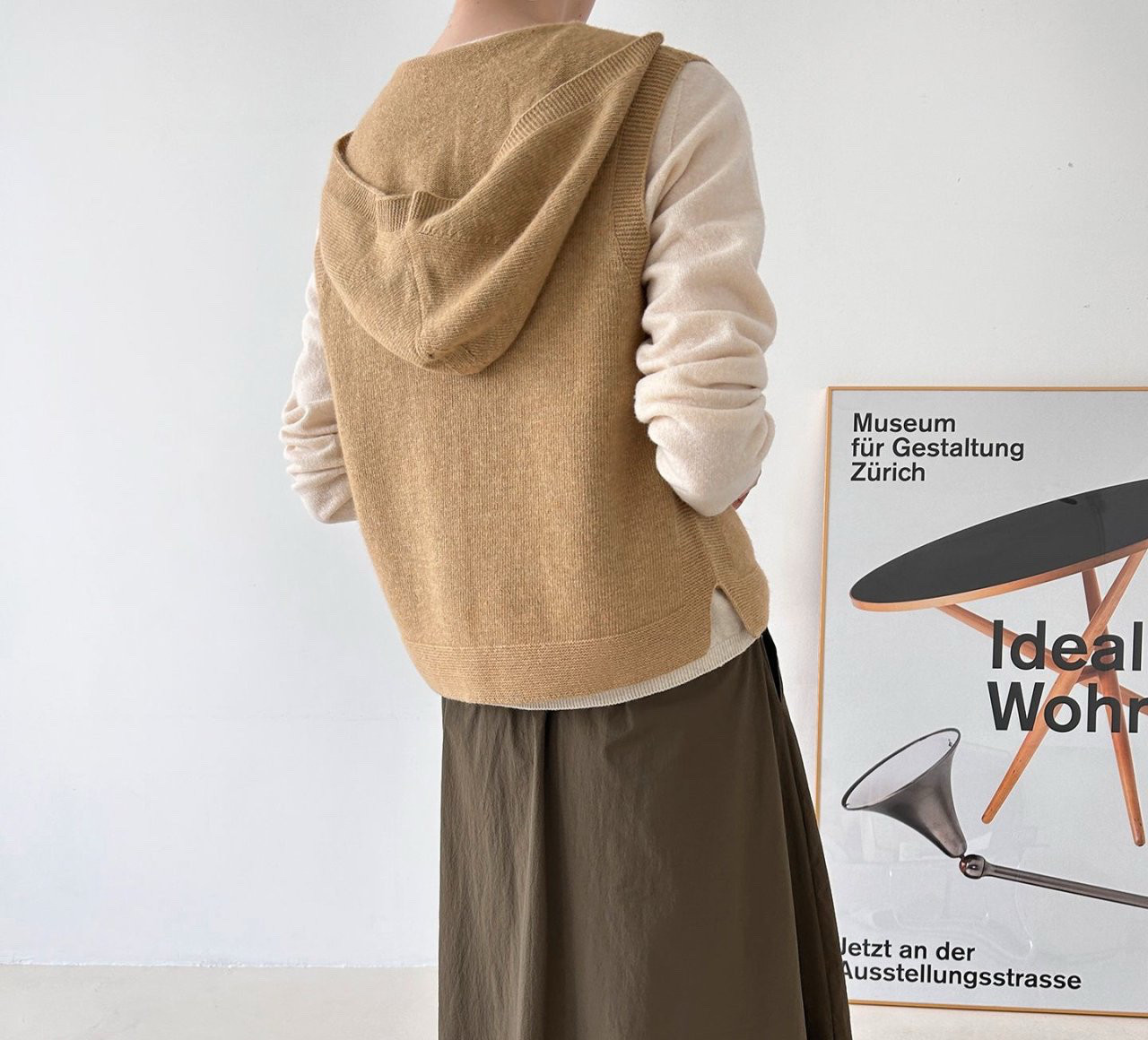 カシミヤ混ニットベストフード付き トップス 秋冬 新作 ホールガーメント無縫製シームレス/V112P006