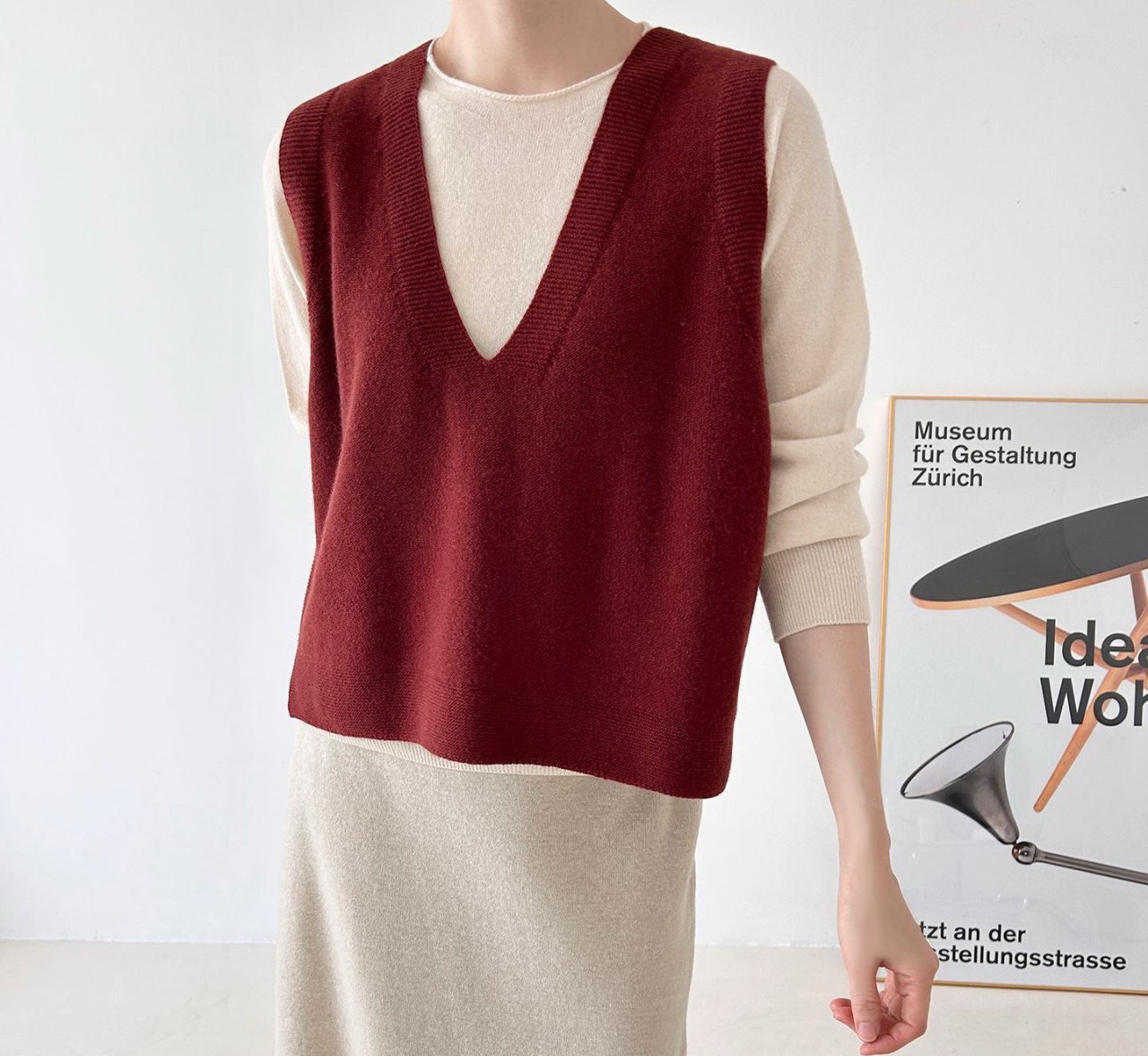 ウールニットベスト トップス 秋冬 新作 ホールガーメント無縫製シームレス/V112P007