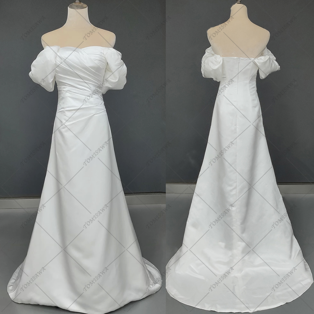 オフショルダー スレンダーライン ウェディングドレス 前撮りドレス  F520