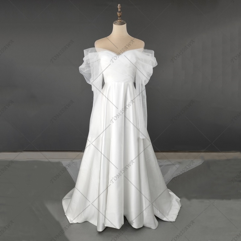 オフショルダー 上品 ウェディングドレス 結婚式 前撮りドレス  F639