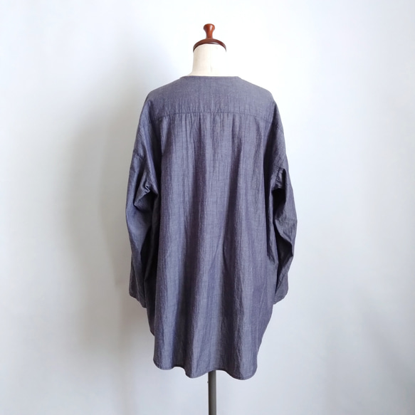 再販！× 3  新！コットンリネンブロードのシャツトップ  先染ワッシャー  ネイビーシャンブレー 6枚目の画像