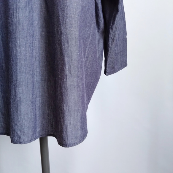 再販！× 3  新！コットンリネンブロードのシャツトップ  先染ワッシャー  ネイビーシャンブレー 11枚目の画像