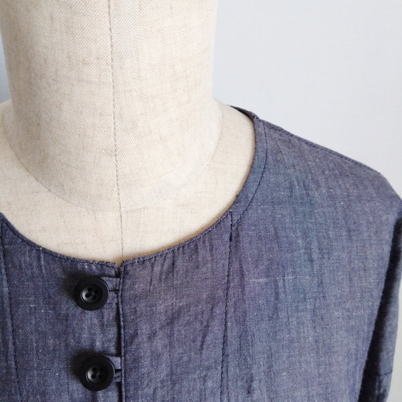 再販！× 3  新！コットンリネンブロードのシャツトップ  先染ワッシャー  ネイビーシャンブレー 8枚目の画像