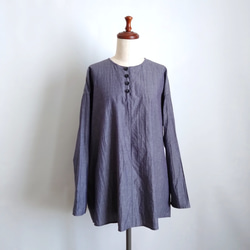 再販！× 3  新！コットンリネンブロードのシャツトップ  先染ワッシャー  ネイビーシャンブレー 5枚目の画像