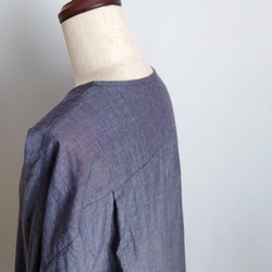 再販！× 3  新！コットンリネンブロードのシャツトップ  先染ワッシャー  ネイビーシャンブレー 10枚目の画像