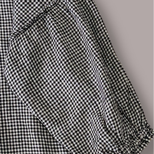 ギンガムチェック × フリルの リネン100％ シャツ】 重ね着に