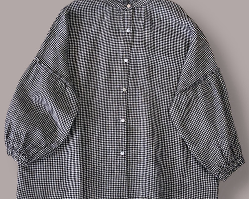 ギンガムチェック × フリルの リネン100％ シャツ】 重ね着に