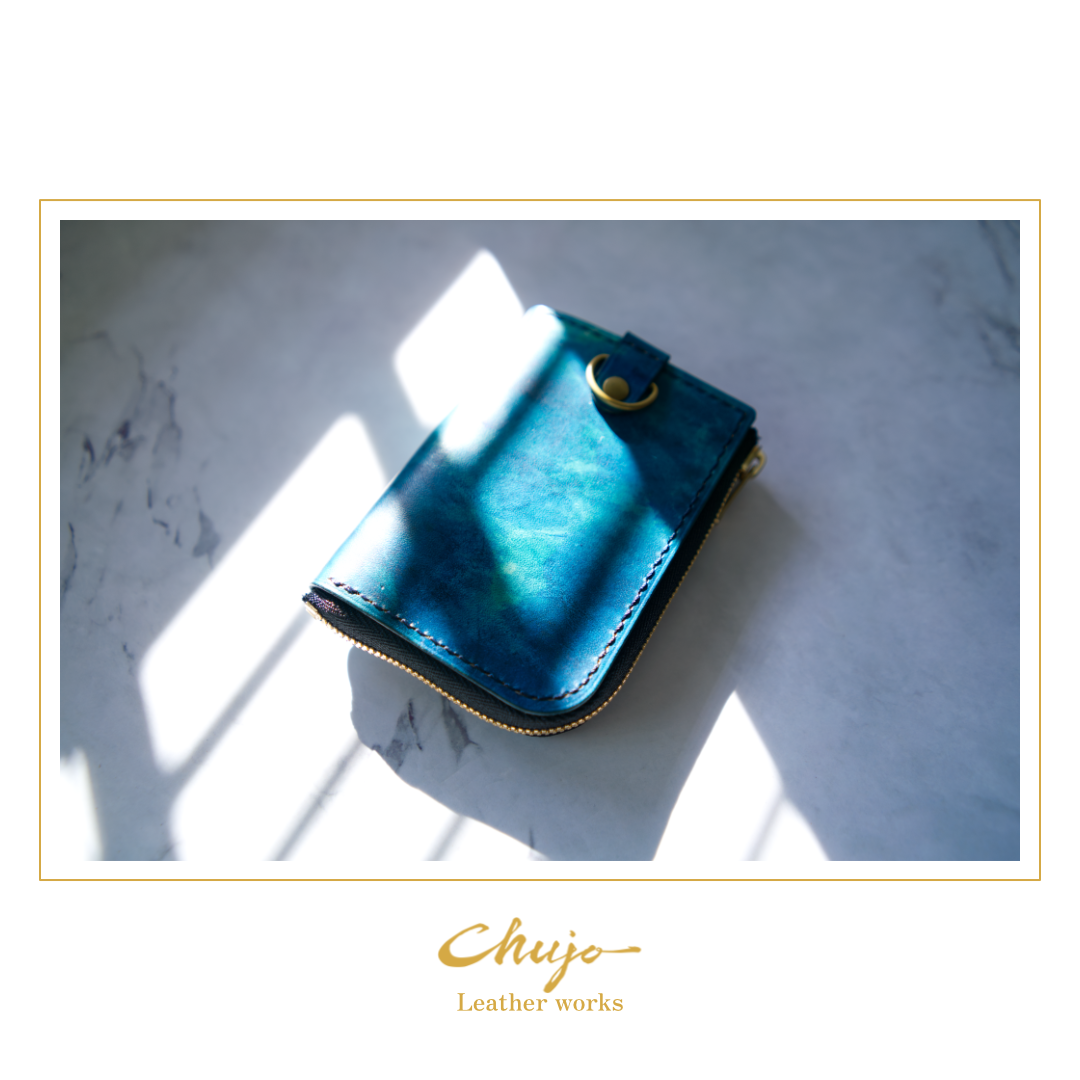 世界に一つだけ 手染めのＬ字ファスナー　スマートキーケース【ブルー】