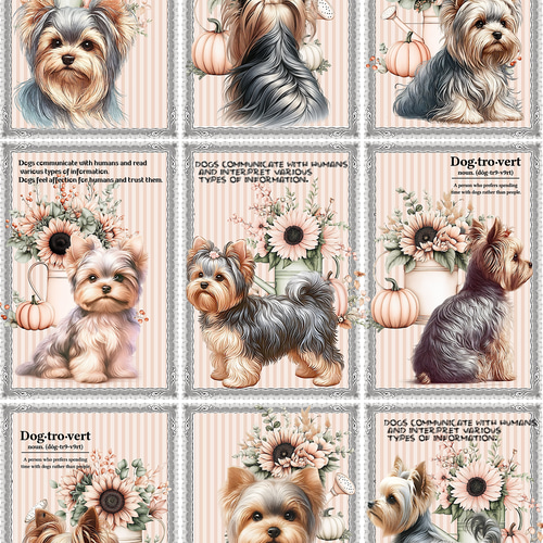 オリジナル 生地 ブロックデザイン パネル生地 犬 犬柄 ヨーキー