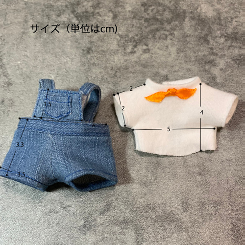 10㎝ぬいぐるみ用☆デニムサロペットとTシャツセット☆丁寧に仕立て