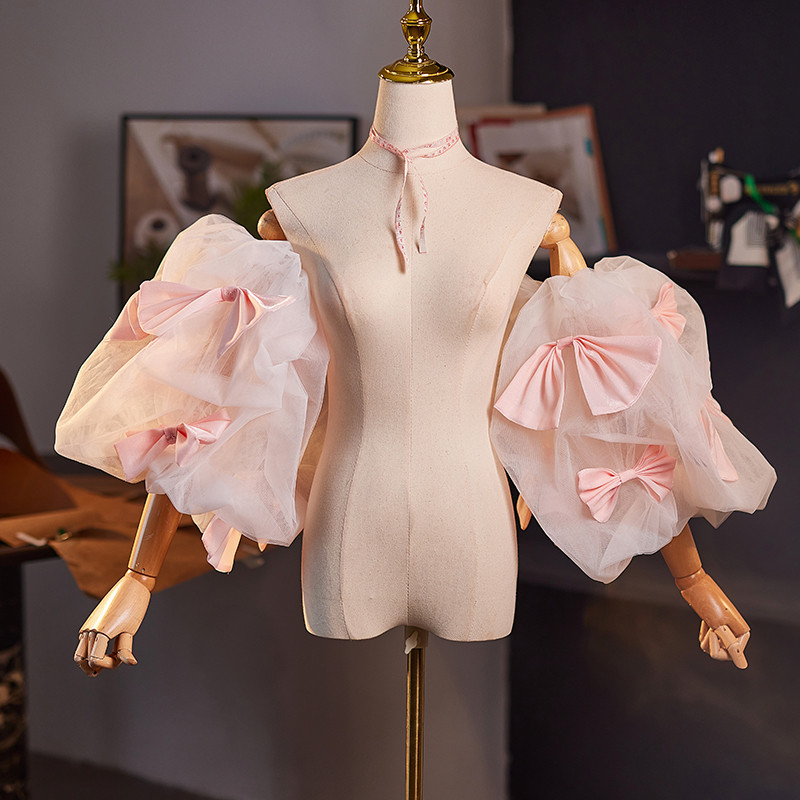 パフスリーブ ピンク 綺麗 DIY 袖カバー 取り外し袖 アクセサリー ウェディングドレス DTY250