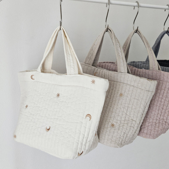 ヌビバッグ トートバッグ 刺繍 12mm 韓国製 丸洗い ポケット付き 軽い