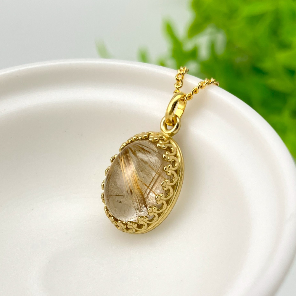 天然石 ルチルクォーツのオーバル ペンダント【P0335】