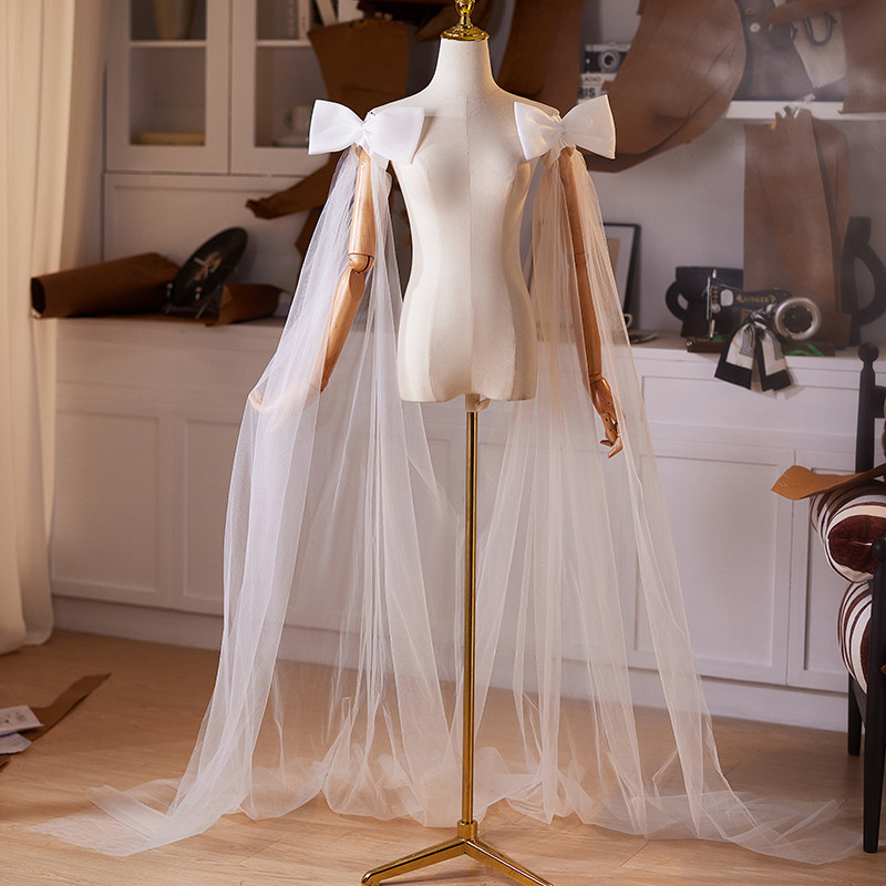 ケープ トレーン 裾引き 白 リボン 高級感 DIY 肩飾り アクセサリー ウェディングドレス DTY369