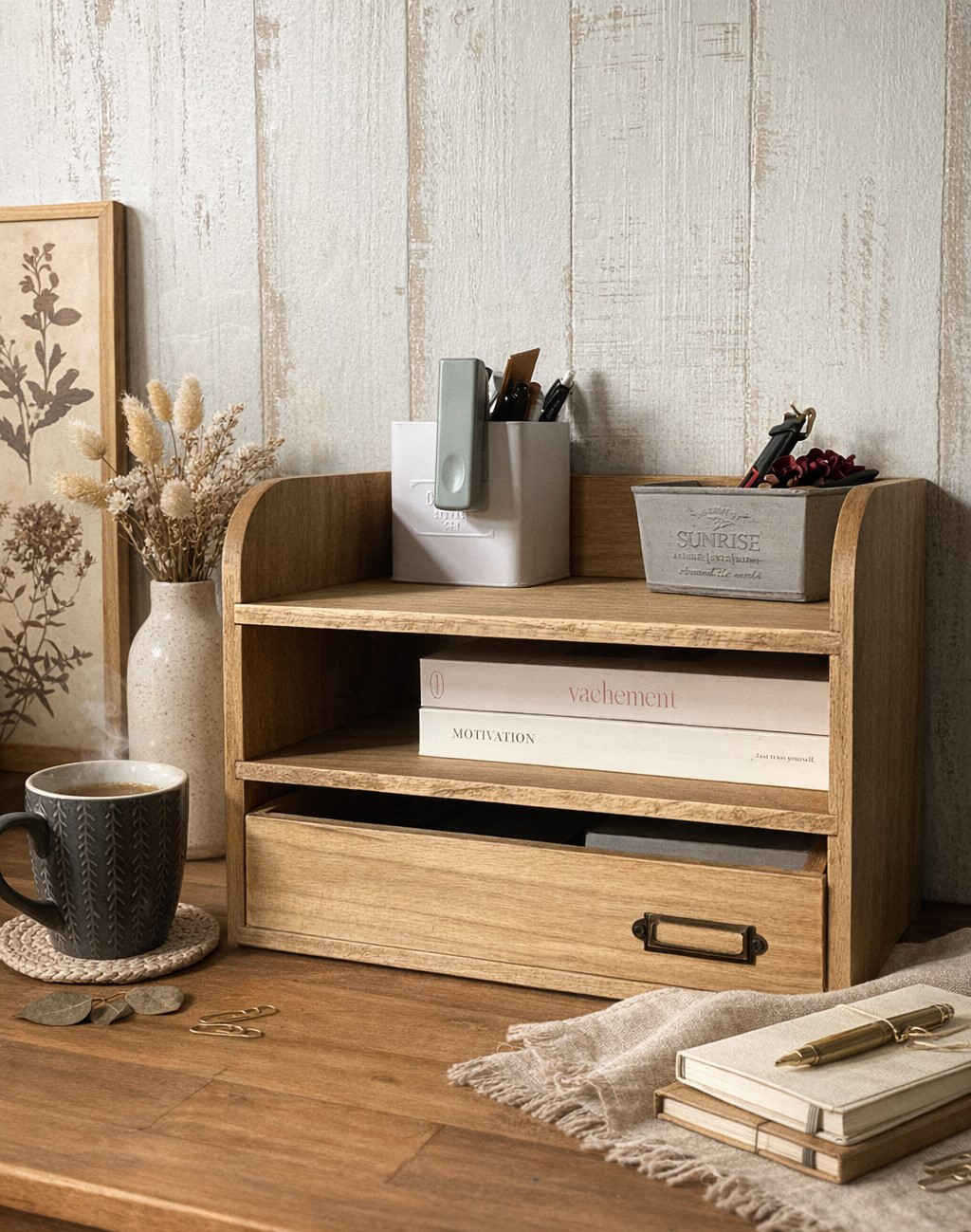 木の佇まいが寄り添う B5サイズ対応デスク収納ラック