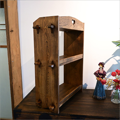 1点物 楔式 レトロ 本棚 ケヤキ材 リメイク品 アンティーク 小さめ