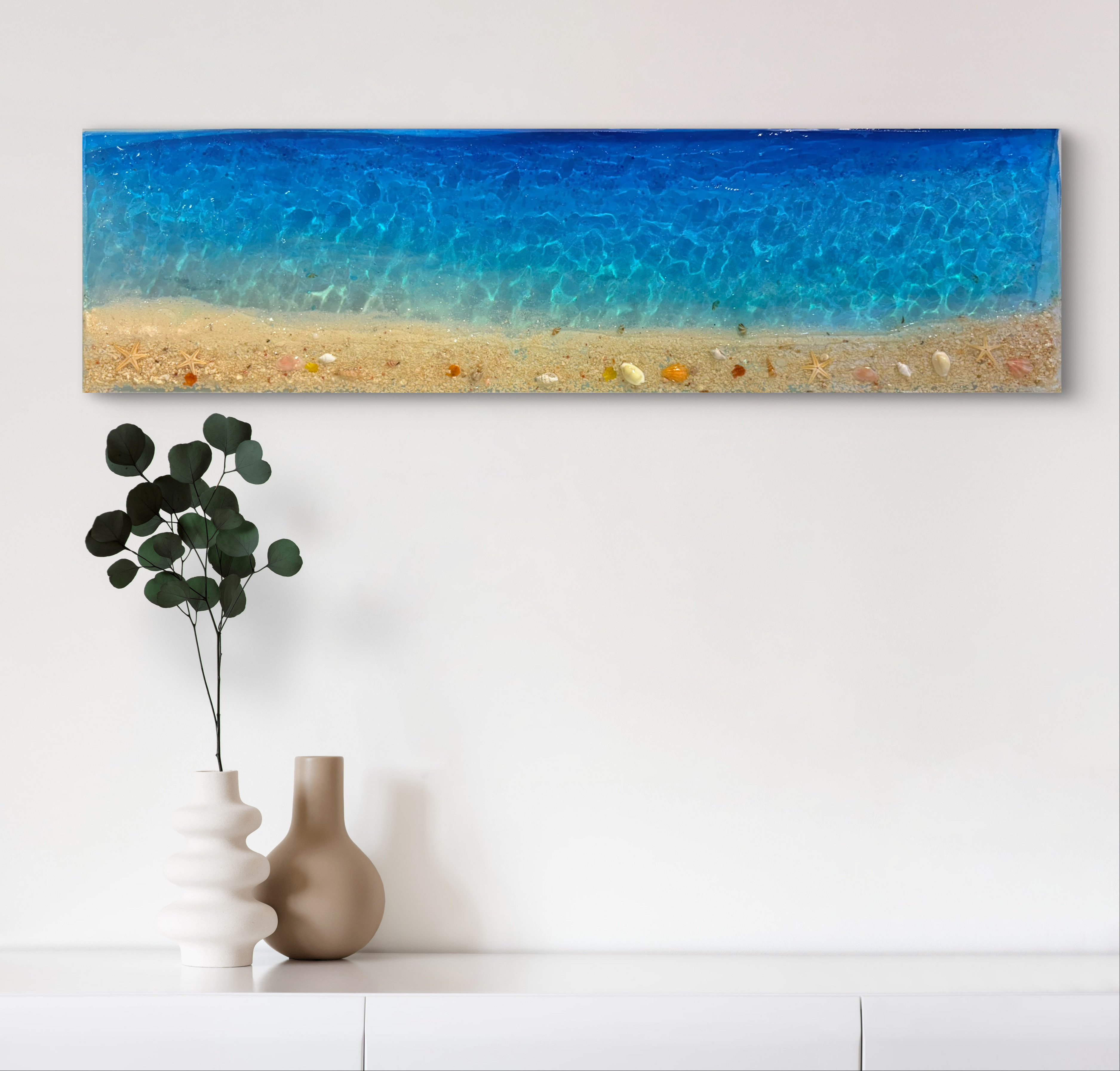 アートパネル  エメラルドの砂浜と貝殻　タイプC  70cm×20cm