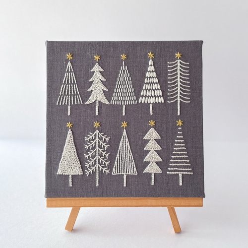 ホワイトツリー 刺繍ファブリックパネル 18cm /クリスマス 木の