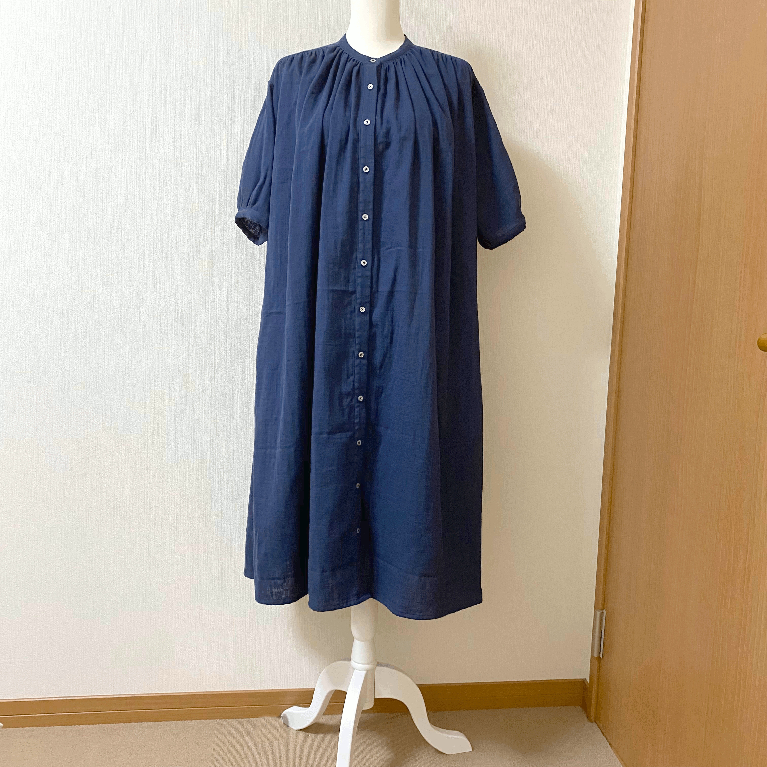 【SALE】＊Mサイズ＊ダブルガーゼのたっぷりギャザーワンピース＊ネイビー＊