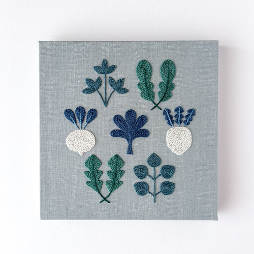 春の七草 刺繍ファブリックパネル 18cm /新春 お正月 冬 インテリア 壁