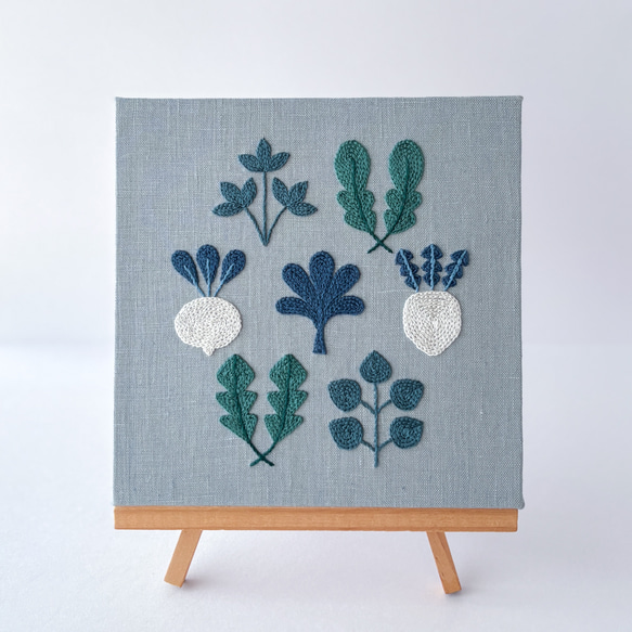 春の七草 刺繍ファブリックパネル 18cm /新春 お正月 冬 インテリア 壁