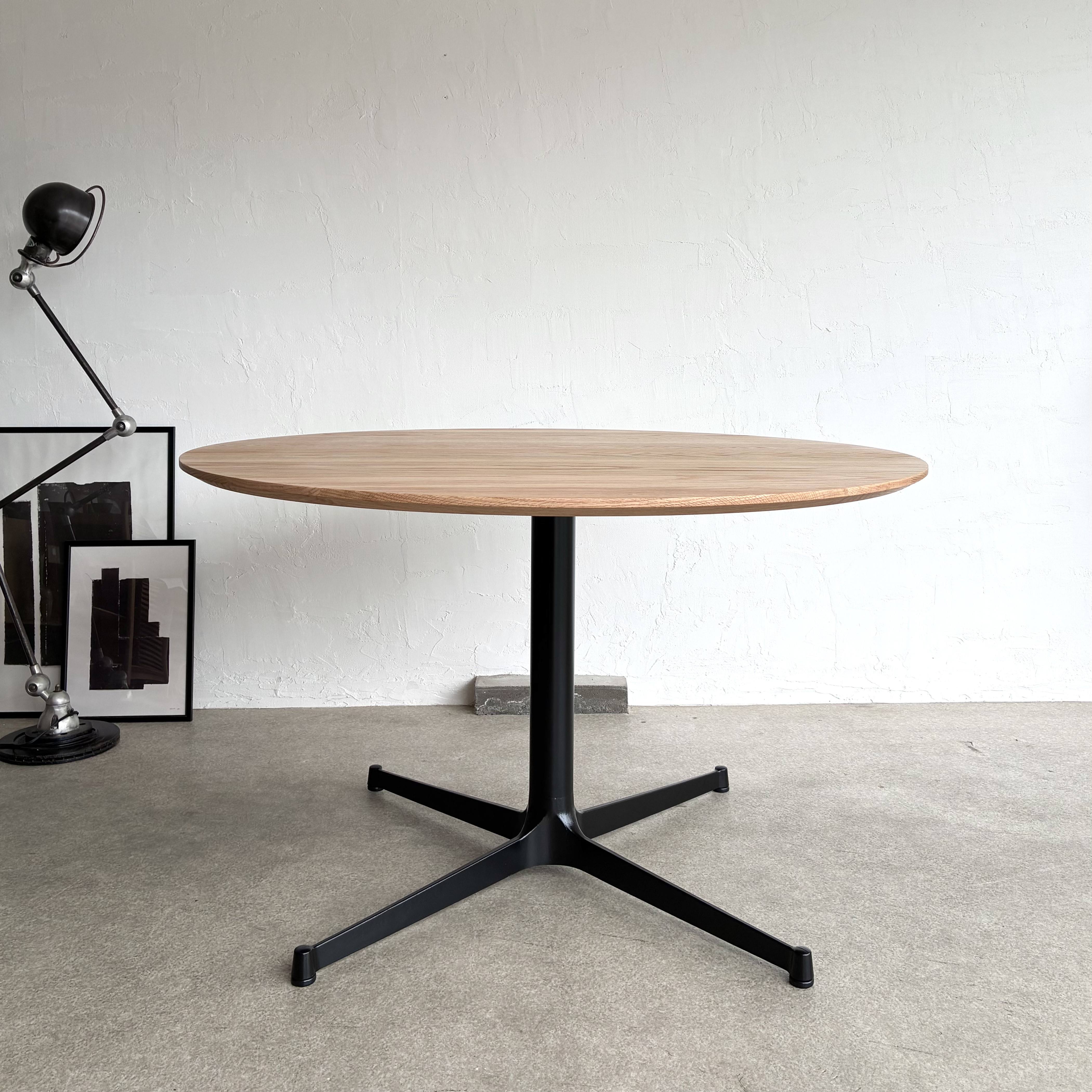 直径120cm/オーク無垢/丸テーブル/ラウンドテーブル/高さ指定可/脚カラー選択/OAK/ダイニングテーブル/一本脚