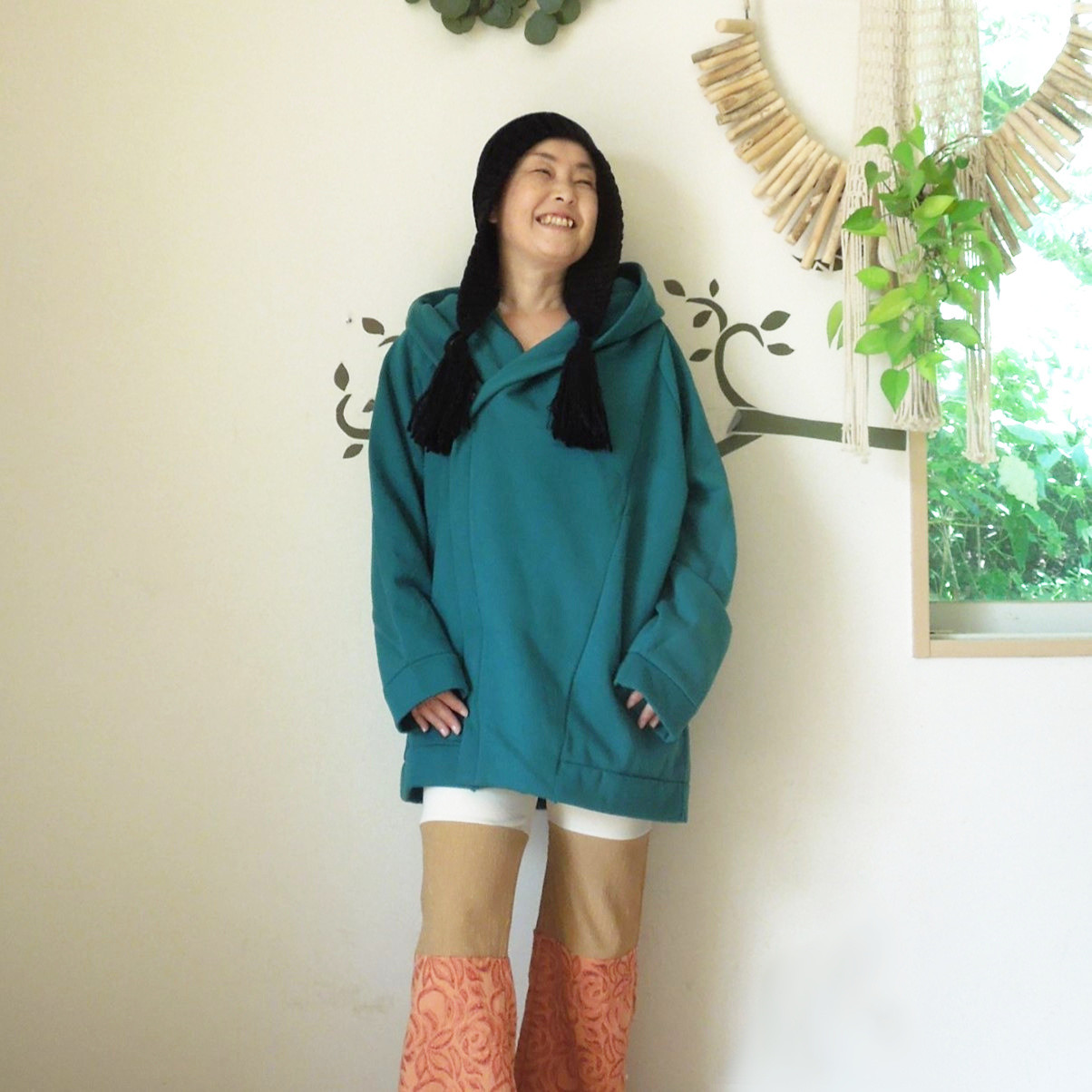 【SALE】ショールフード ビッグサイズパーカー●ブルー