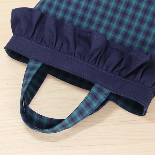 フリル付き ファミリア風 緑チェック タータンチェック マチあり