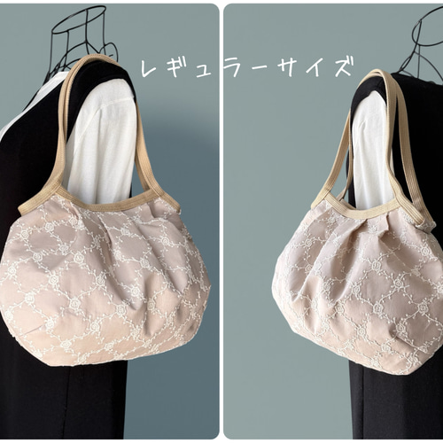 コロンと可愛いショルダーグラニーバッグ 薔薇のバイアスチェック刺繍