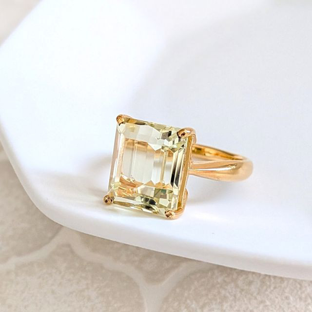 大粒シトリン エメラルドカット リング #12 / SV Citrine Emerald Cut Ring