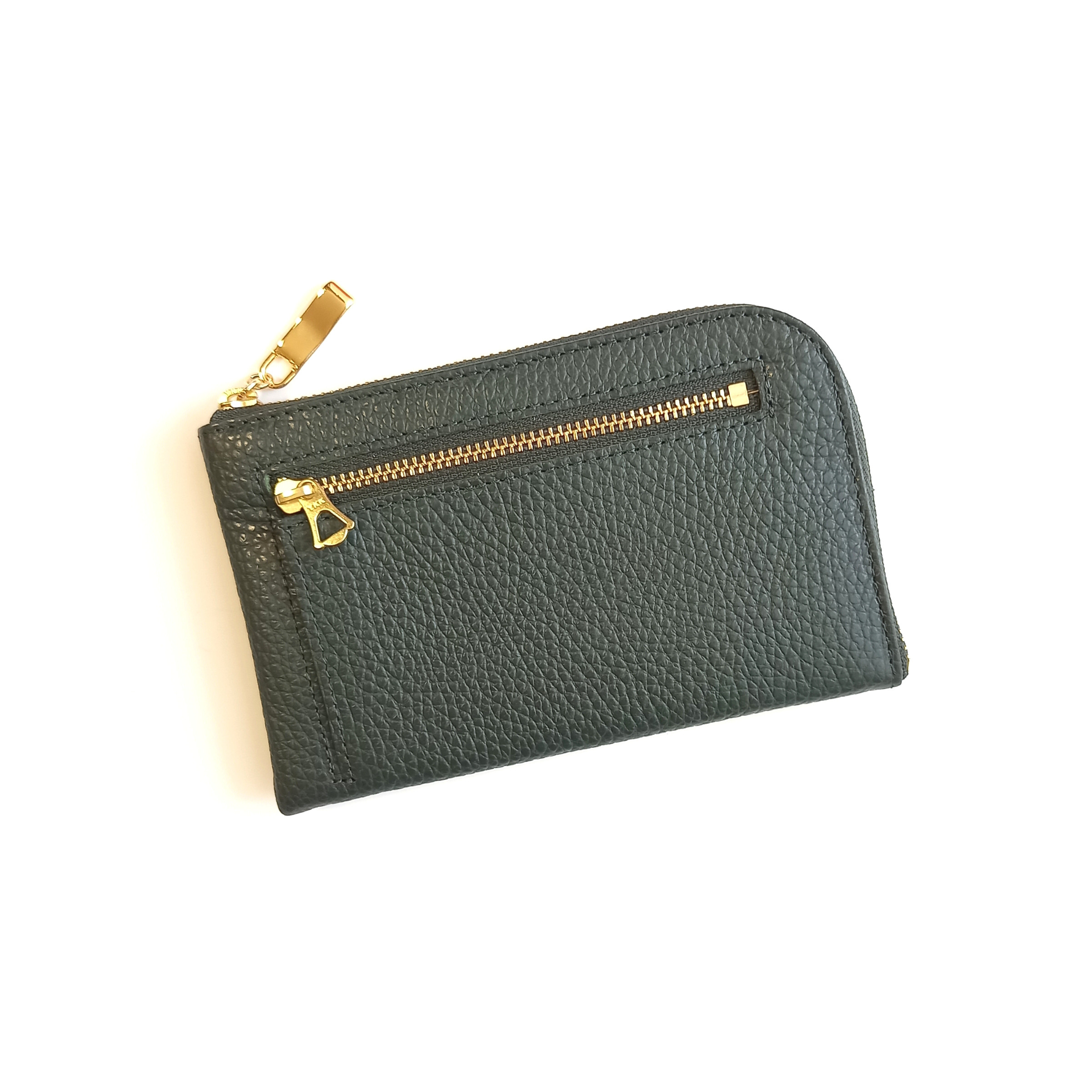 スリムで軽いミニ財布(チャコールダークグリーン) カード入れは10か所！高級イタリアンレザー◇コンパクト L字 革 薄い