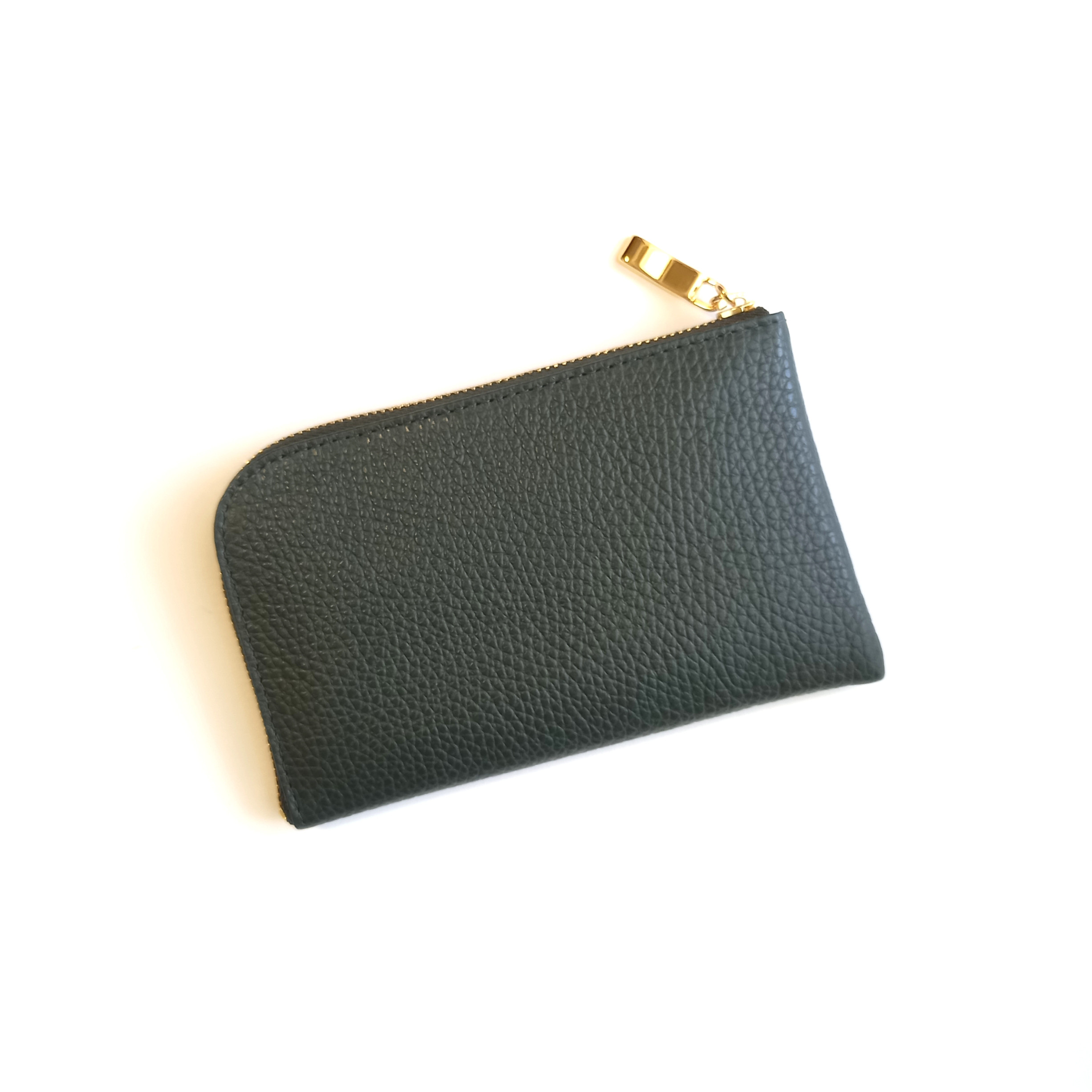 スリムで軽いミニ財布(チャコールダークグリーン) カード入れは10か所！高級イタリアンレザー◇コンパクト L字 革 薄い