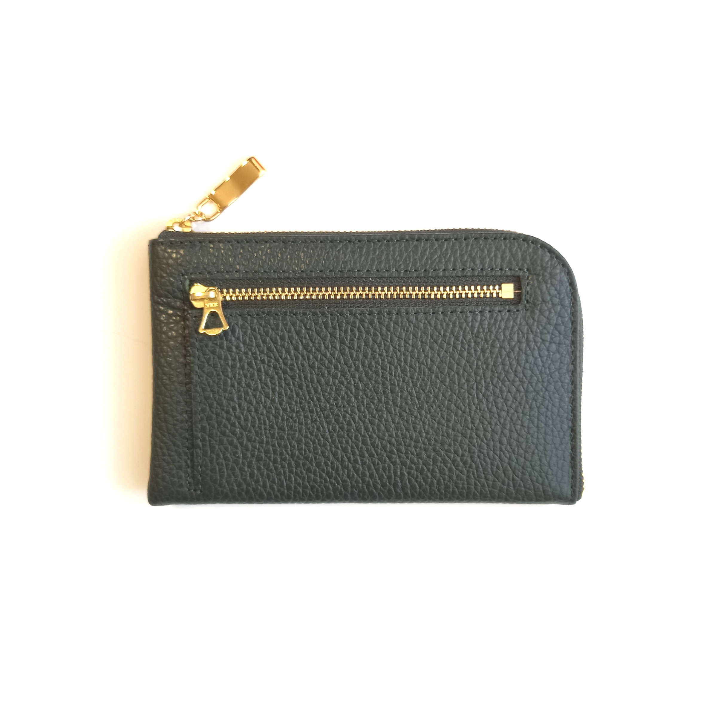 スリムで軽いミニ財布(チャコールダークグリーン) カード入れは10か所！高級イタリアンレザー◇コンパクト L字 革 薄い