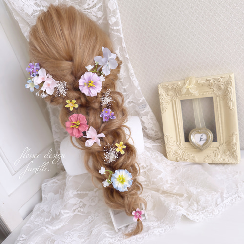 新作 【S】 パステル ラプンツェル 髪飾り ✧ 編みおろしプリンセス