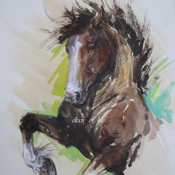 馬の横顔2021（A4サイズ、水彩画用紙、墨、水彩） 絵画 ELIXIR OF