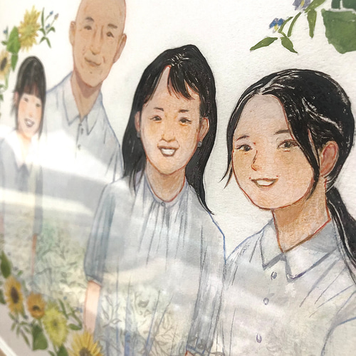 額装込み】水彩似顔絵イラスト（家族似顔絵、ウェルカムボード