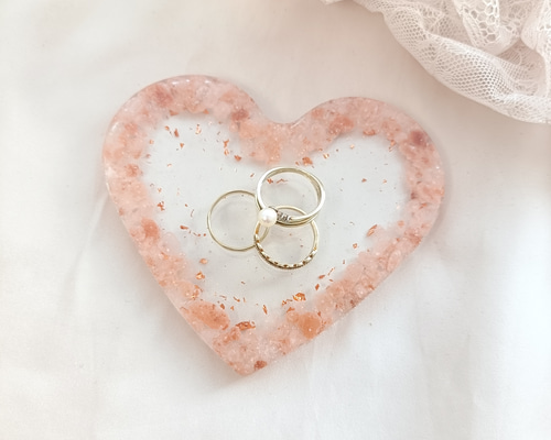 ピンクソルト＆銅箔のハートクリアトレー 塩 岩塩 お守り 天然石