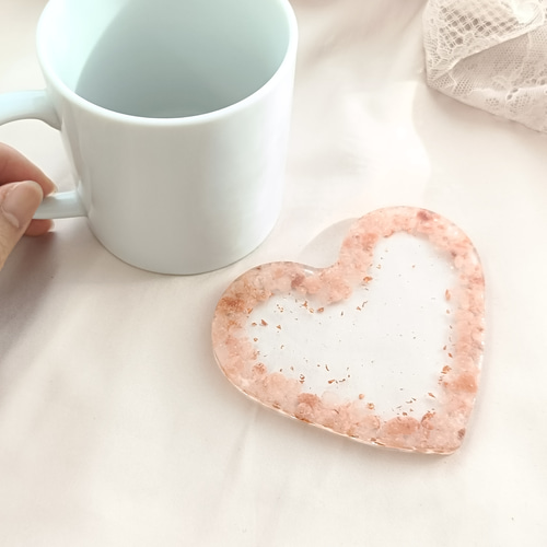 ピンクソルト＆銅箔のハートクリアトレー 塩 岩塩 お守り 天然石