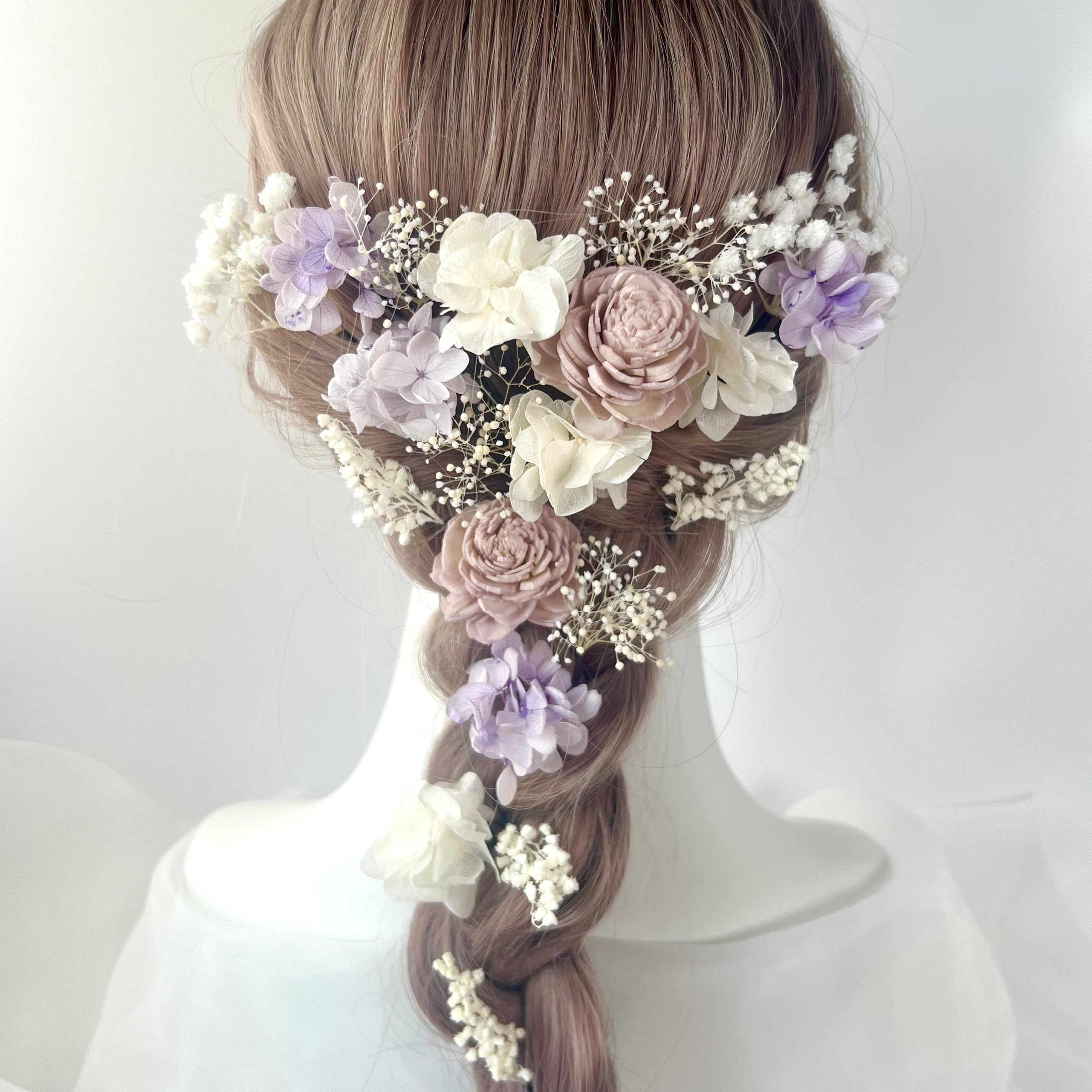 くすみカラーの花髪飾り　ウエディング　成人式　卒業式　前撮り  結婚式  ヘッドドレス　薄紫　くすみピンク 5,082円