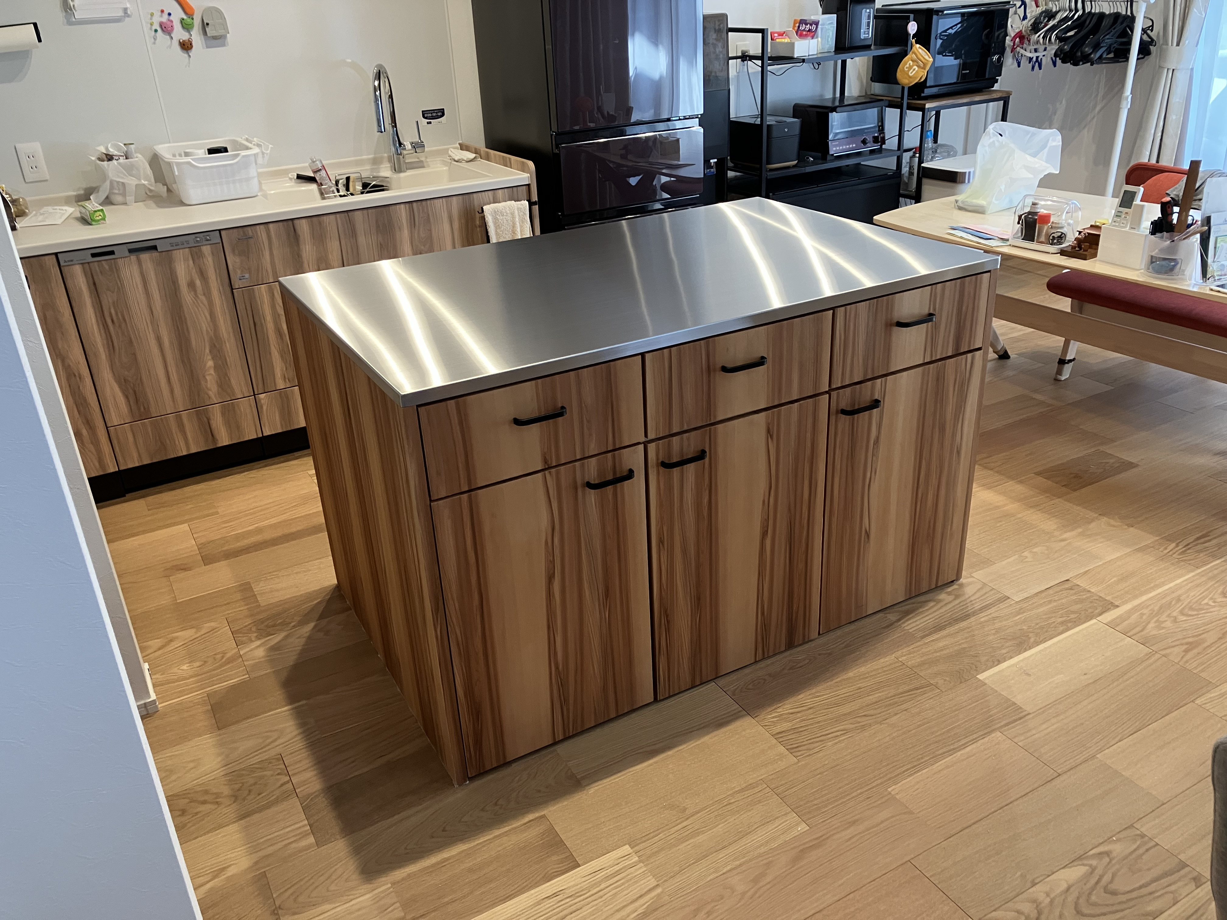 ステンレス天板アイランドカウンター　大収納