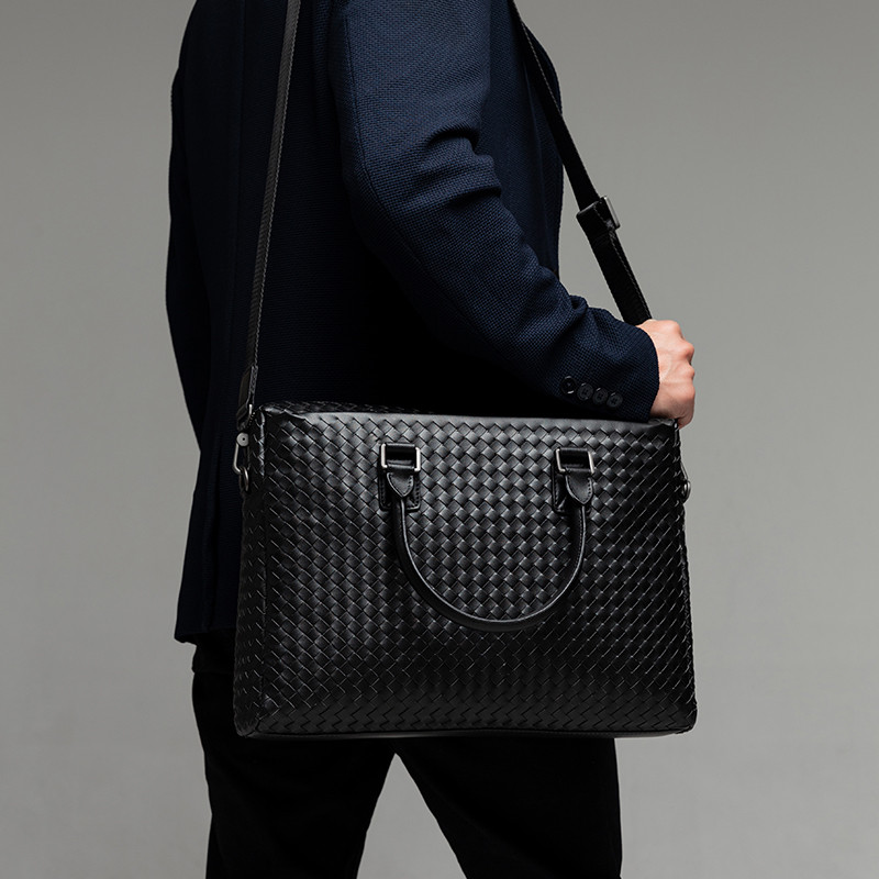 かばんx&bv男性真皮ビジネスバッグ男パソコン编物男の片肩を包んだ斜めショルダーバッグ手拎包