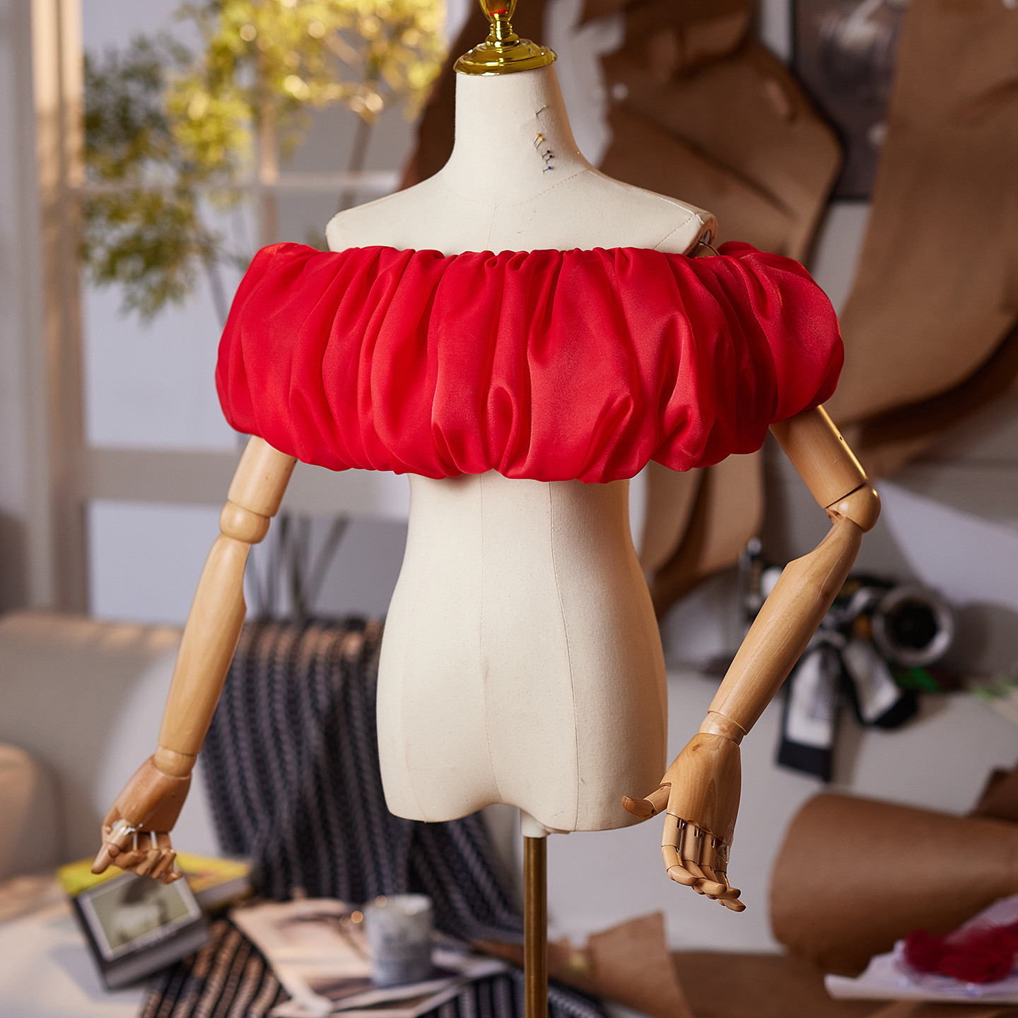 オフショルダー サテン 赤 DIY 綺麗 肩飾り ドレスアクセサリー ウェディングドレス DTY469