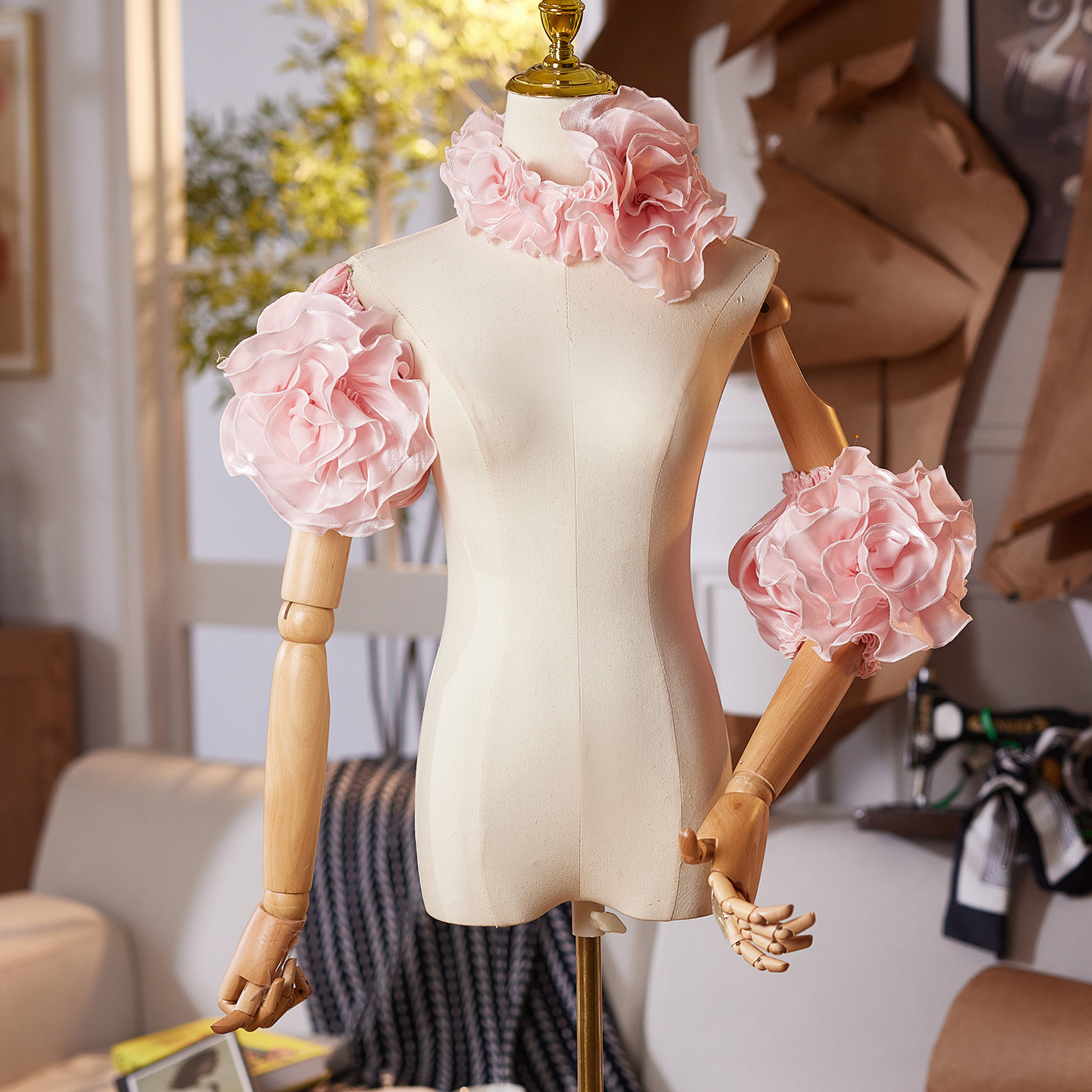 袖カバー ピンク 立体花 DIY 綺麗 肩飾り ドレスアクセサリー ウェディングドレス DTY465