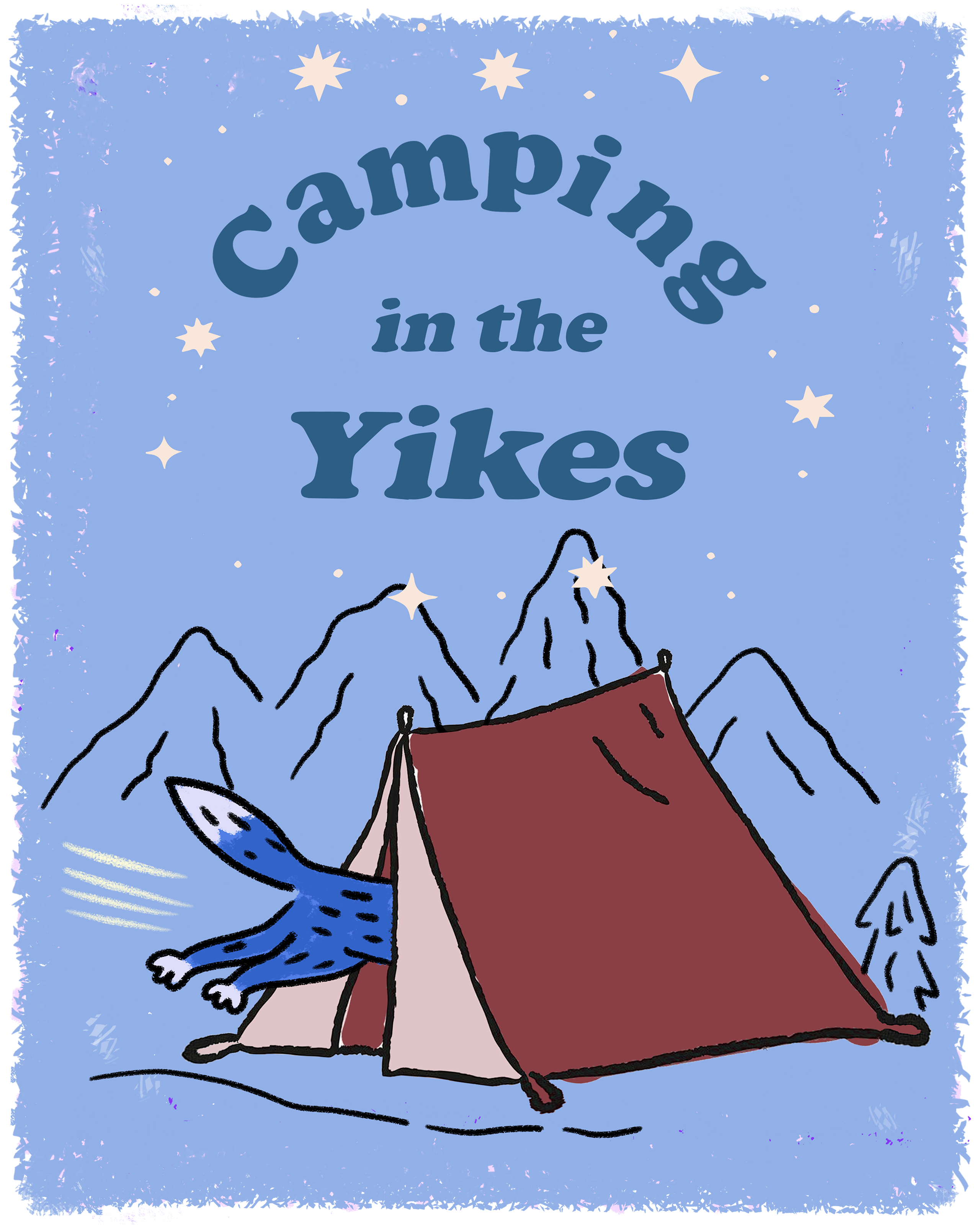Camping in the YIKES　ブルー　ヘビーオンス・ブラックボディ（インクジェット）