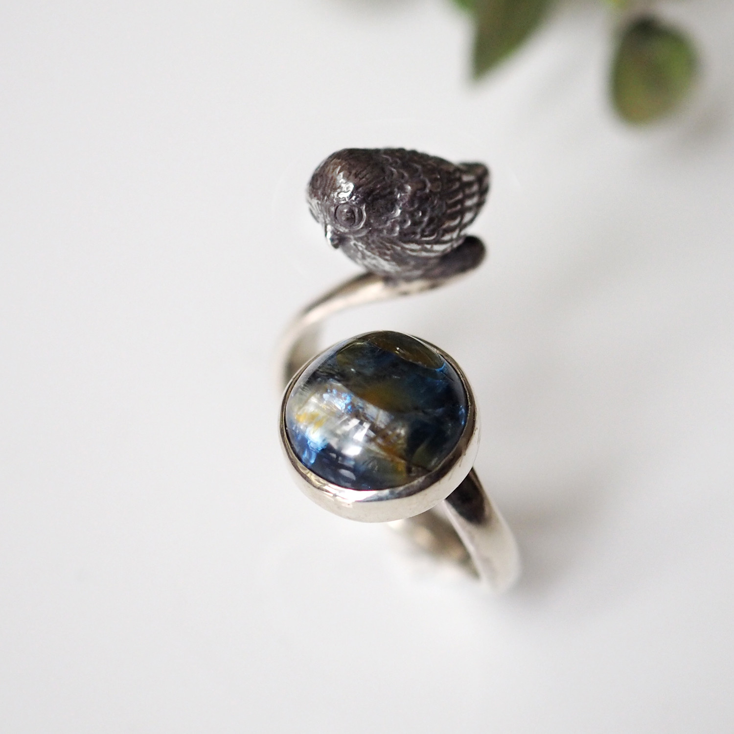 フクロウとネパールカイヤナイト5.69ct Silverリング