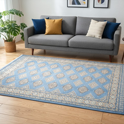ペルシャ　アマレバフト　ミニマット　円形　40×40　藍色　馬　生命の木 ペルシャ アマレバフト ミニマット 円形 40×40 藍色 馬 生命の木