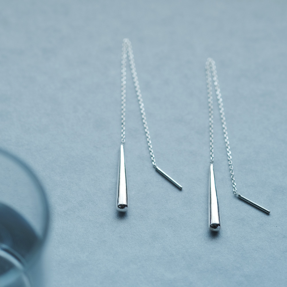 ロング ドロップ チェーン ピアス シルバー925