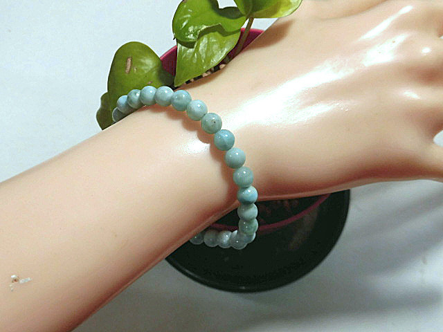 天然石 ラリマー(ペクトライト)6.3mm〜6.6mm玉ブレスレット 内周16.8cm  　　250720423