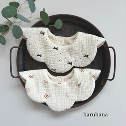 ふんわりぽこぽこダブルガーゼスタイ✺黄色とピンクの可愛い小花